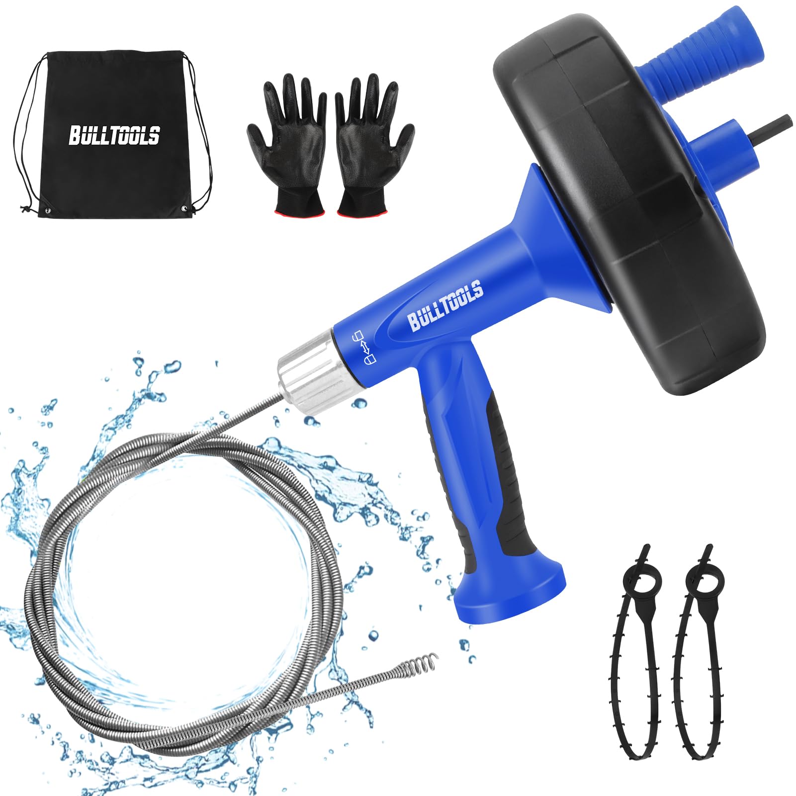 BULLTOOLS Drain Auger, 25FT Drain Clog Remover with Drill Adapter